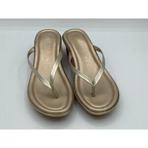 Italian Shoemakers Size 9.5‎ Wedge Thong Gold Sandals